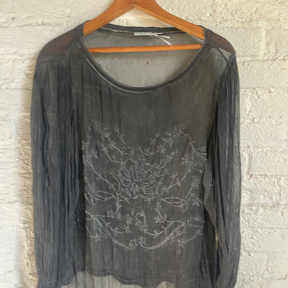 Large Urban Outfitters Sheer Embroidered Blouse